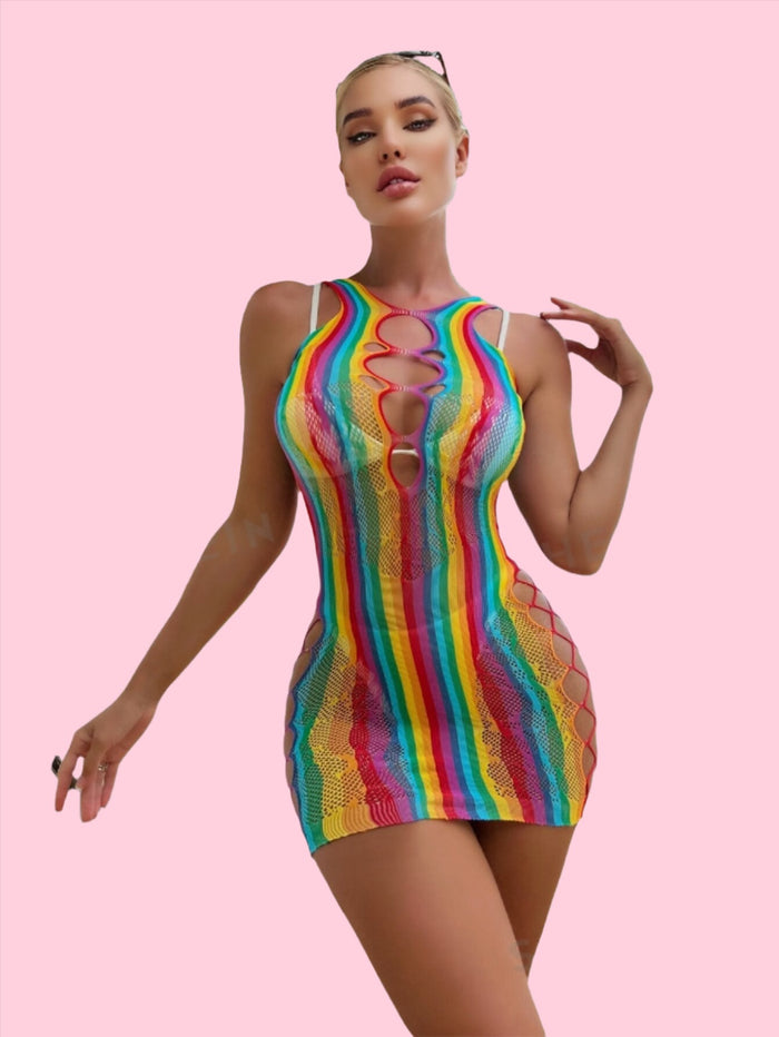 Rainbow Hollow Out Dress