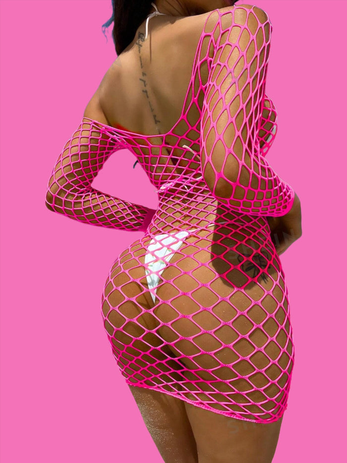 Hot Pink Fishnet Mini-dress