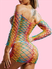 Multicolor Hollow Out Fishnet Dress