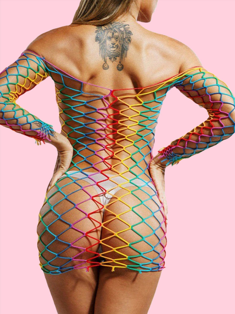 Multicolor Hollow Out Fishnet Dress