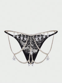 Rhinestone Decoration Lace Panties Back