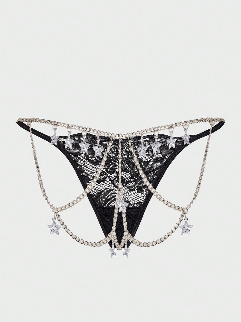 Rhinestone Decoration Lace Panties Back