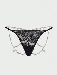 Rhinestone Decoration Lace Panties Back