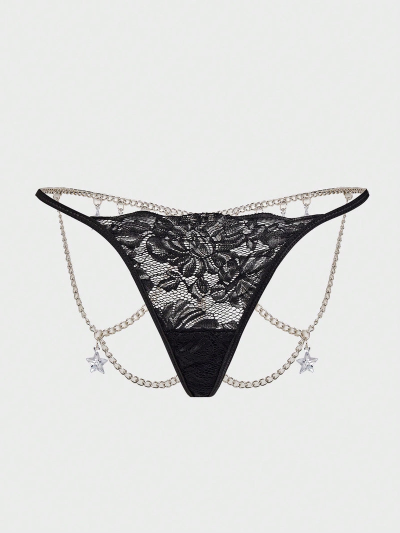 Rhinestone Decoration Lace Panties Back