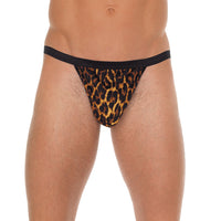 Mens Black GString With Leopard Print Pouch-0