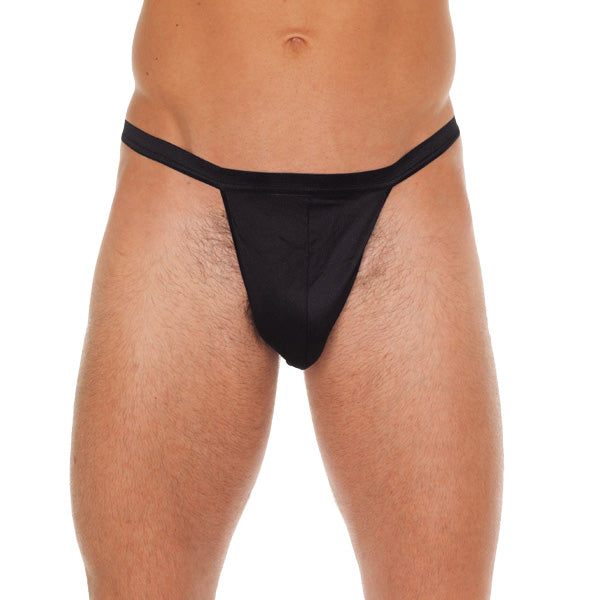 Mens Black Straight GString With Black Pouch-0