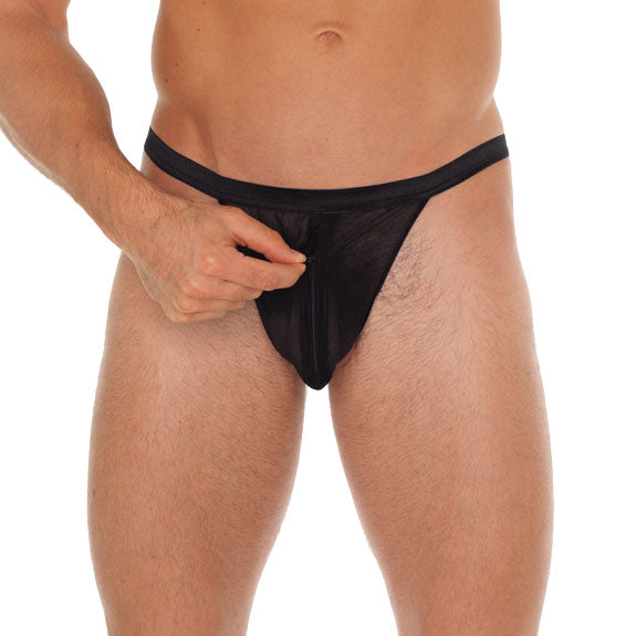 Mens Black GString With Pouch-0