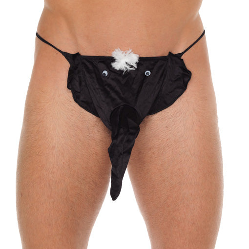 Mens Black GString With Elephant Animal Pouch-0