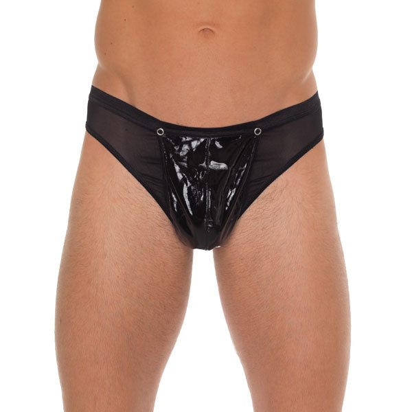 Mens Black GString With PVC Pouch-0