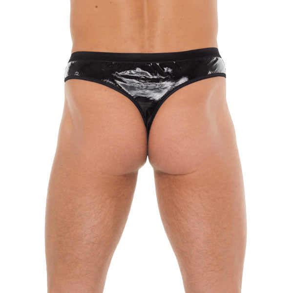 Mens Black GString With PVC Pouch-1