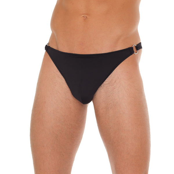 Mens Black GString With Metal Hoop Connectors-0