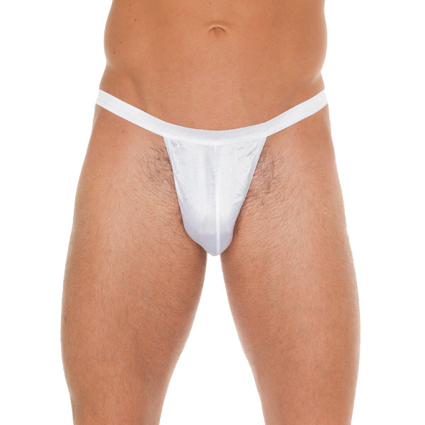 Mens White GString With Small White Pouch-0