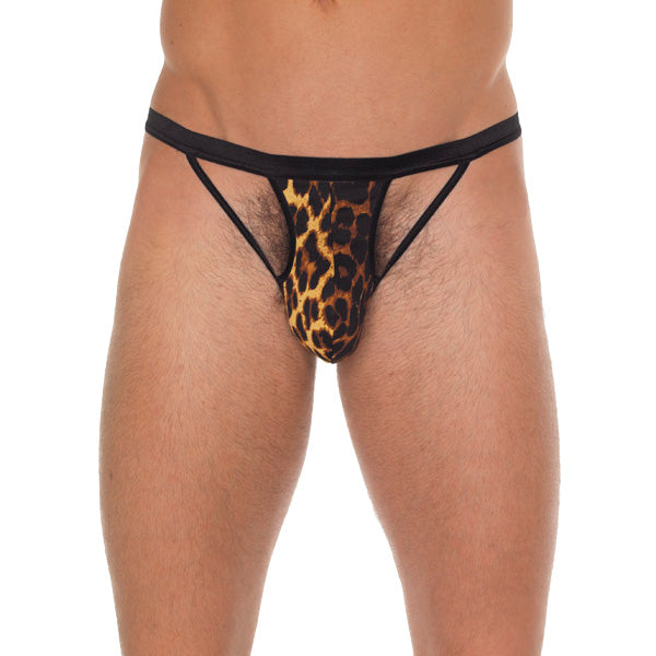 Mens Black GString With Black Straps To Animal Print Pouch-0