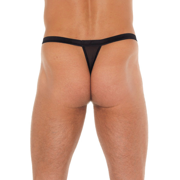 Mens Black GString With Black Straps To Animal Print Pouch-1