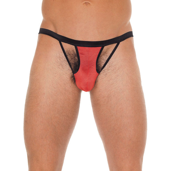 Mens Black GString With Red Pouch-0