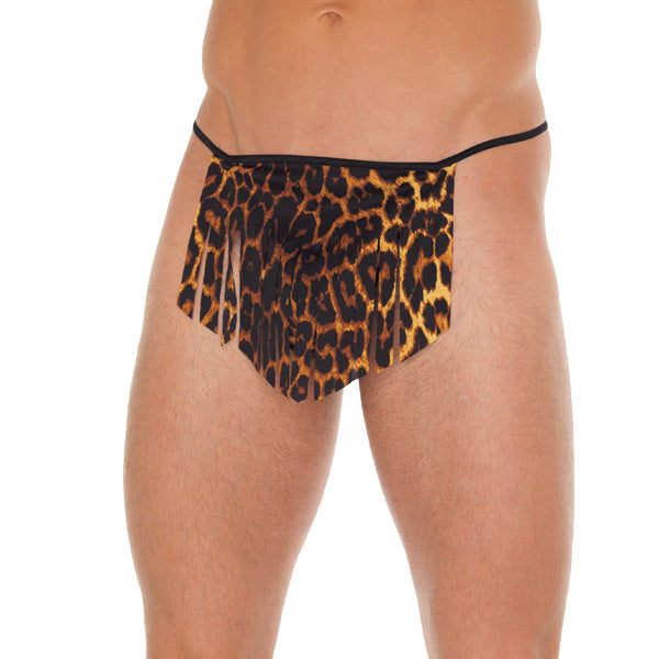 Mens Black GString With Leopard Loincloth-0