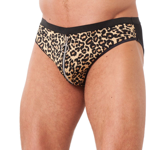 Mens Animal Print Briefs With Zipper-0