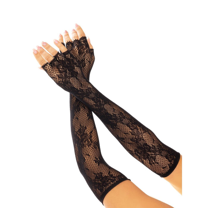 Leg Ave Floral Net Fingerless Gloves Black-0