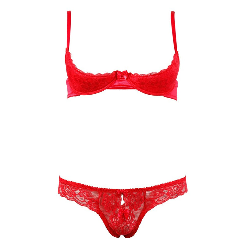 Cottelli Collection Red Lace Open Bra Set-2