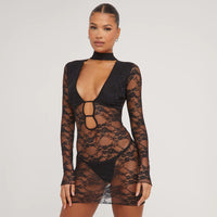 BLACK LACE LONG SLEEVE MINI DRESS