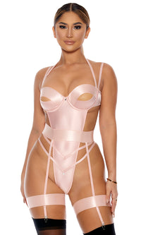 Pink Teddy, Garter Belt and Thigh Straps Set Forplay Inc.