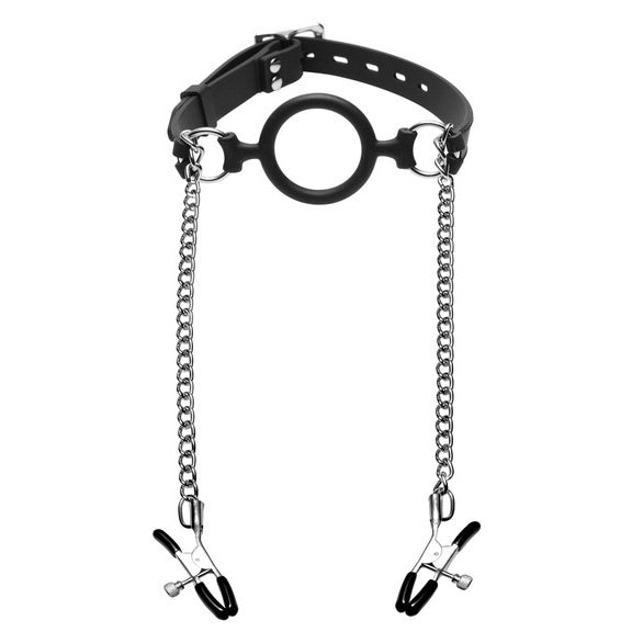 Mutiny Silicone O Ring Gag Plus Nipple Clamps-1