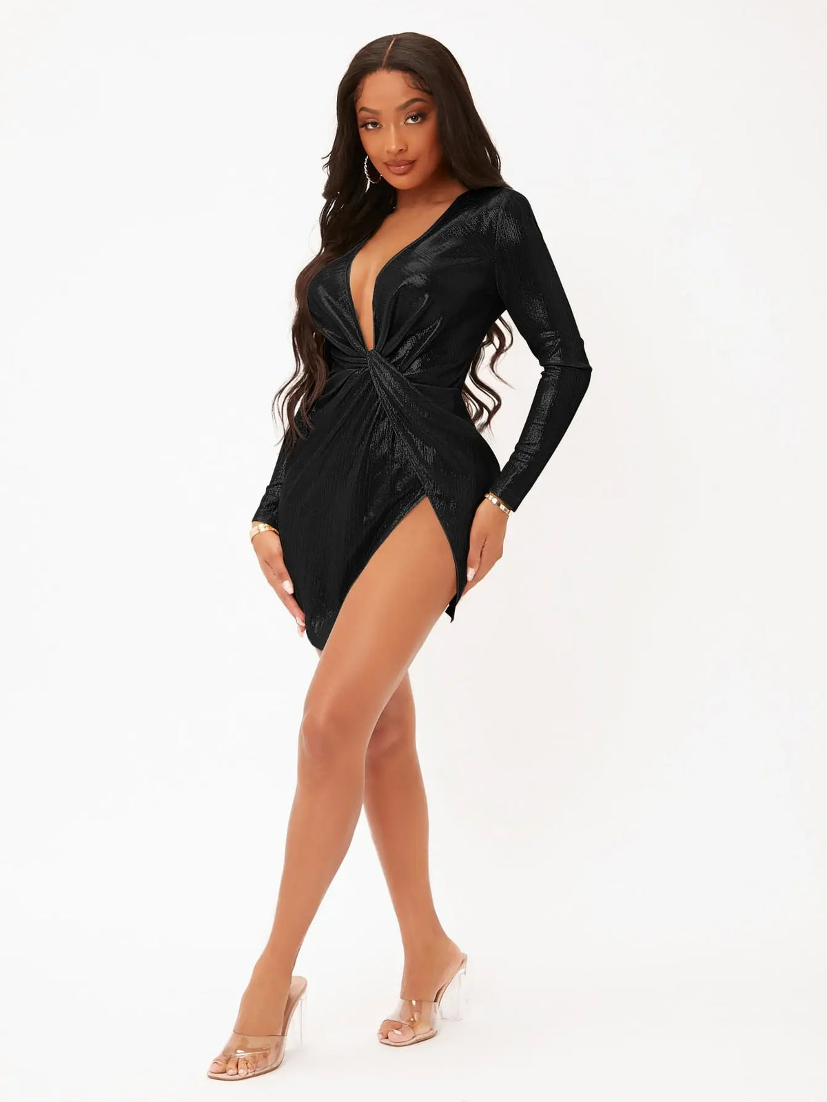 Front Wrap Club Dress Black