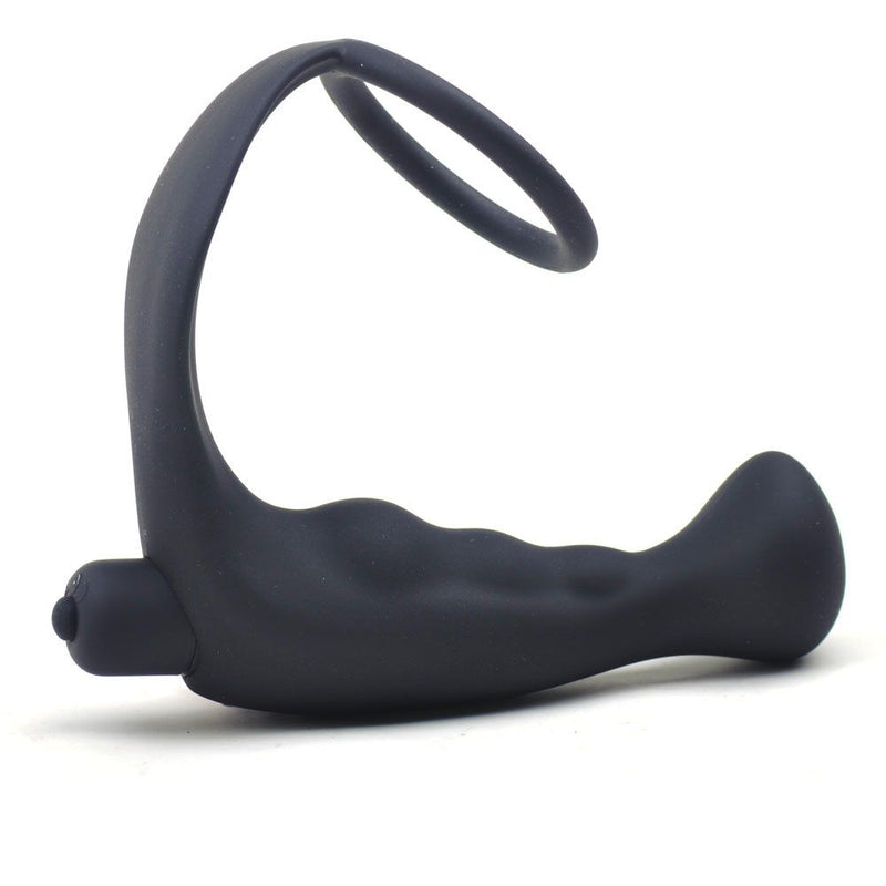 Black Silicone Anal Plug Vibrator with Cock Ring-0