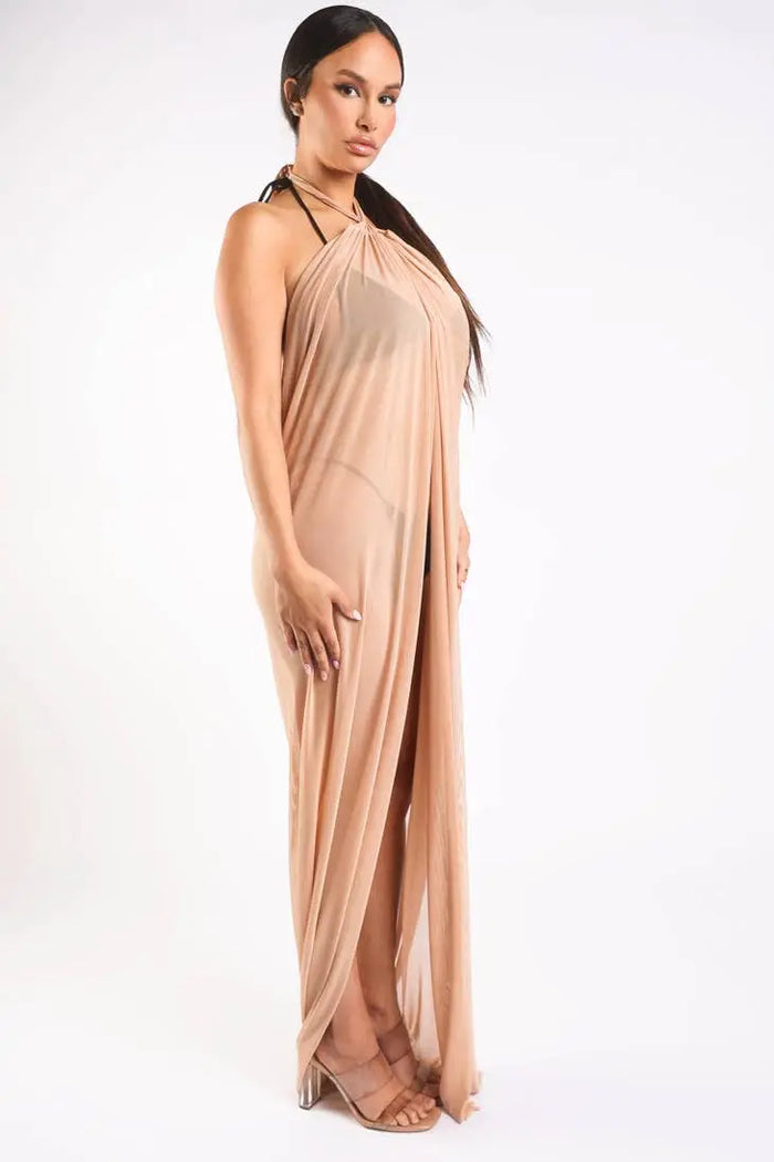 Haltered front slit maxi coverup Maxi Dress