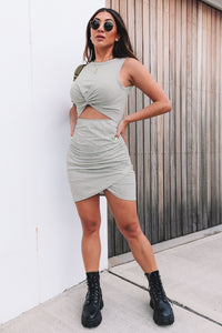 Gray Twist Knot Front Cutout Bodycon Dress Princess Avenue