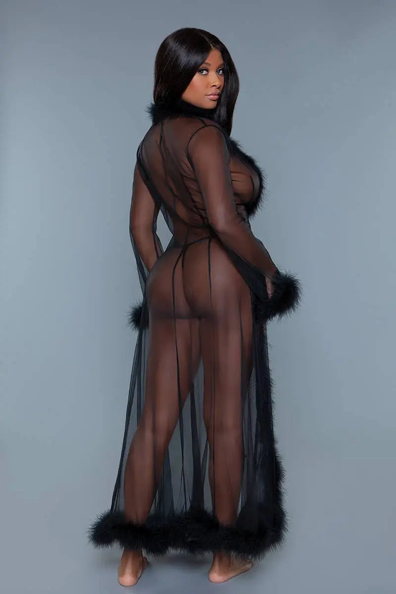 Marabou Robe Black with feather trim