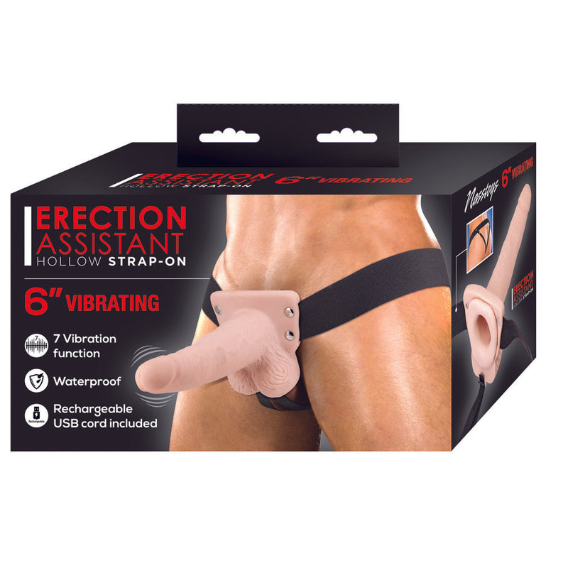 Erection Assistant Hollow Vibrating StrapOn 6 inch Flesh Pink-3