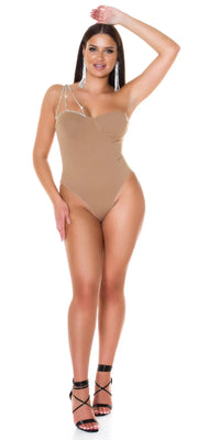 ONE-SHOULDER BODYSUIT WITH RHINESTONES