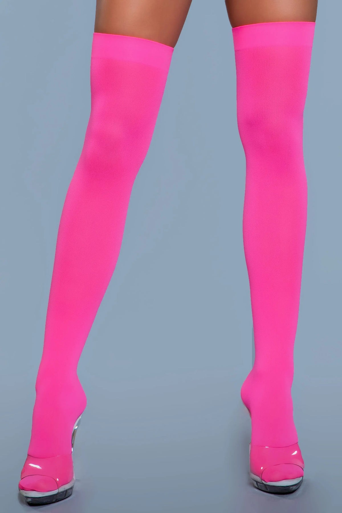 Opaque Nylon Thigh Highs Neon Pink