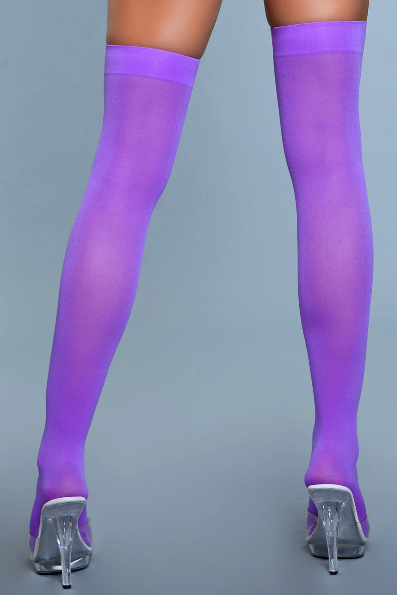 Opaque Nylon Thigh Highs Purple