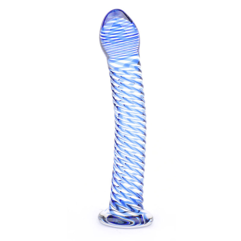 Glass Dildo With Blue Spiral Design-0