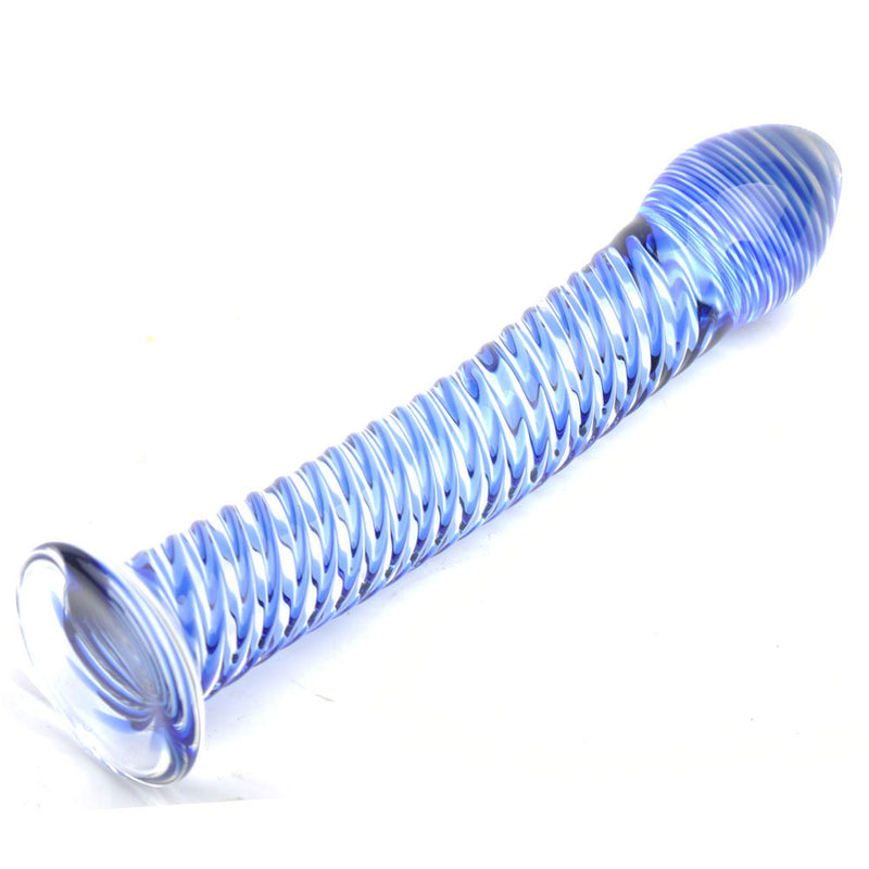 Glass Dildo With Blue Spiral Design-2