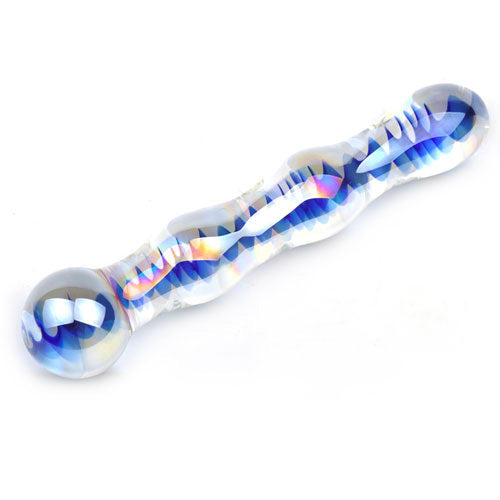 Blue Wavy Glass Dildo-1