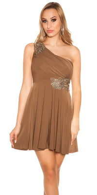 PARTY DRESS WITH EMBROIDERY BROWN