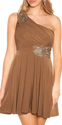 PARTY DRESS WITH EMBROIDERY BROWN