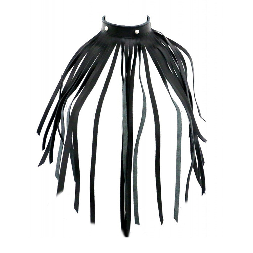 The Red Leather Fringe Necklace Collar-0