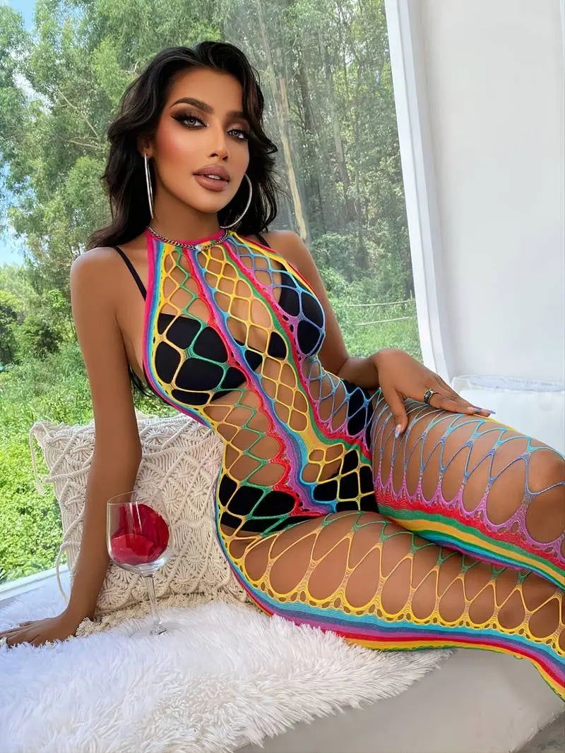 Sexy Rainbow Fishnet Bodystocking