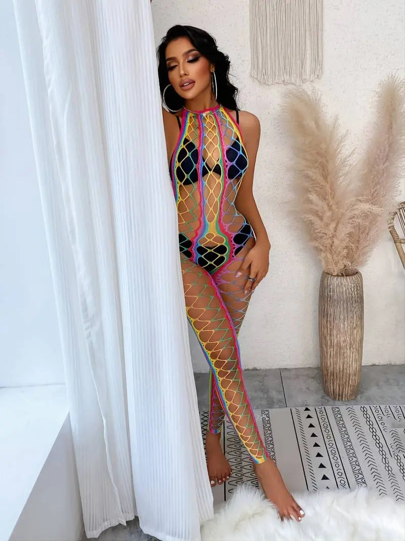 Sexy Rainbow Fishnet Bodystocking