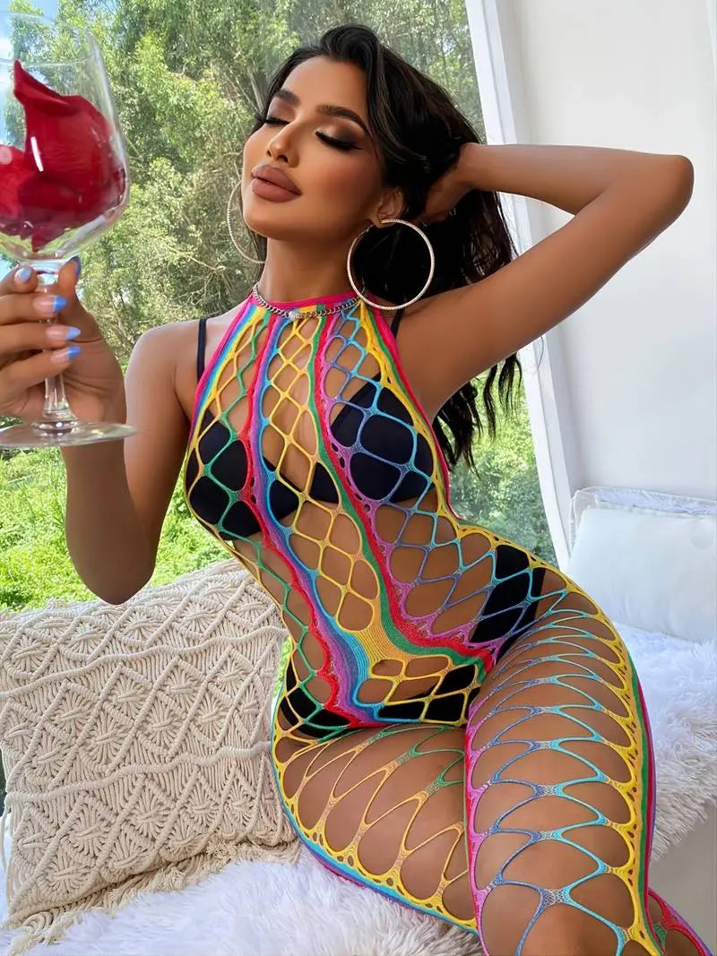 Sexy Rainbow Fishnet Bodystocking