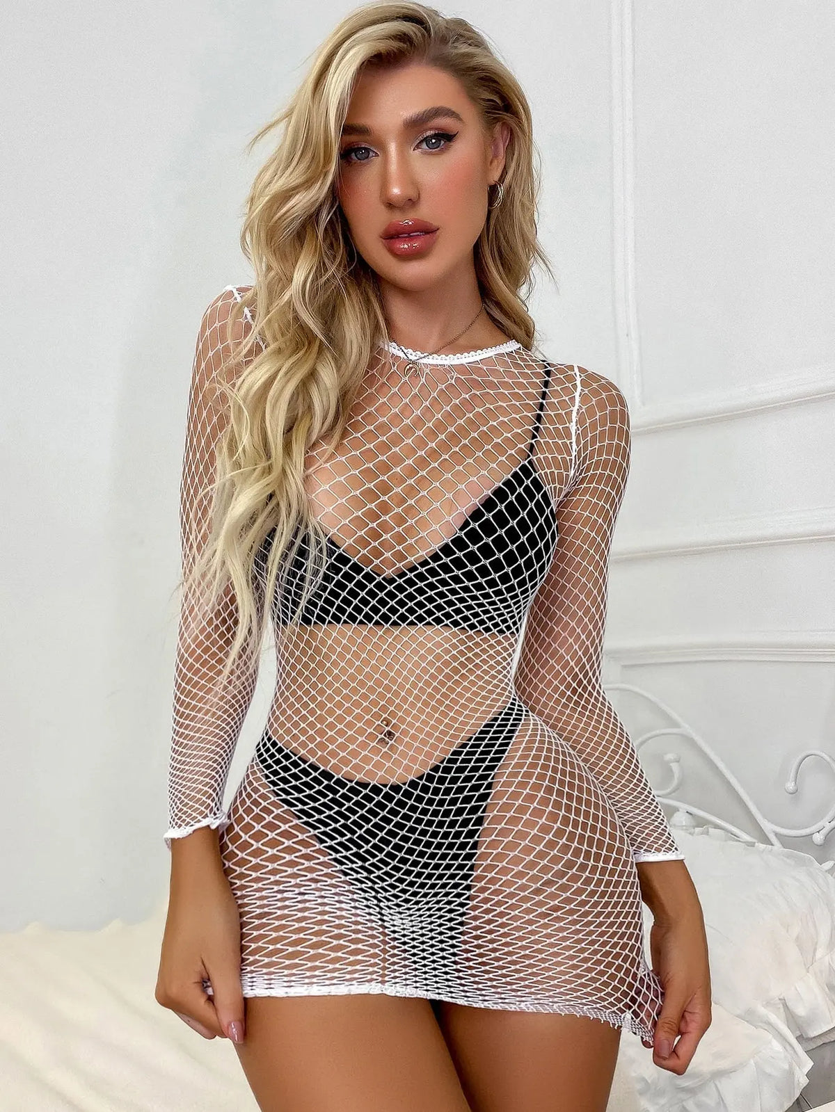 White Fishnet Bodycon Dress