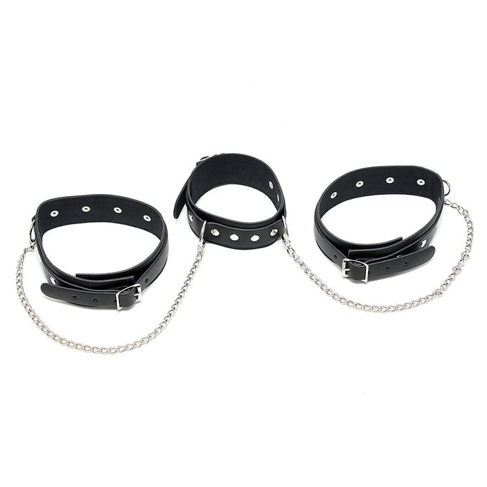 Leather Neck And Leg Chain Cuffs-0