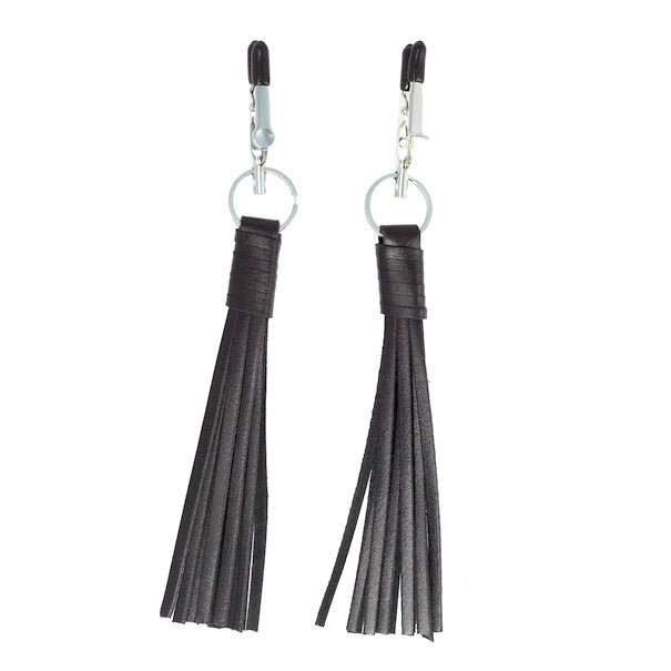 Nipple Clamps With Black Leather Tassels-0