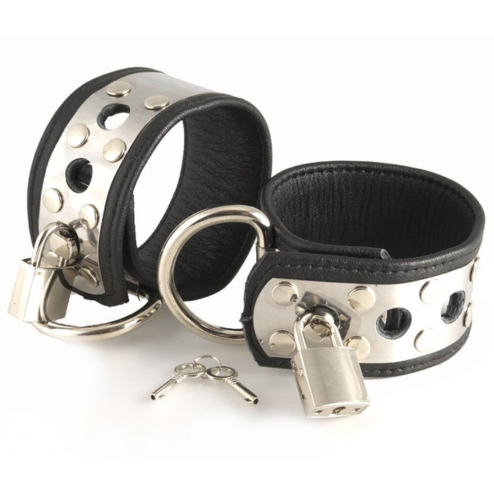 Leather Wrist Cuffs With Metal And Padlocks-0