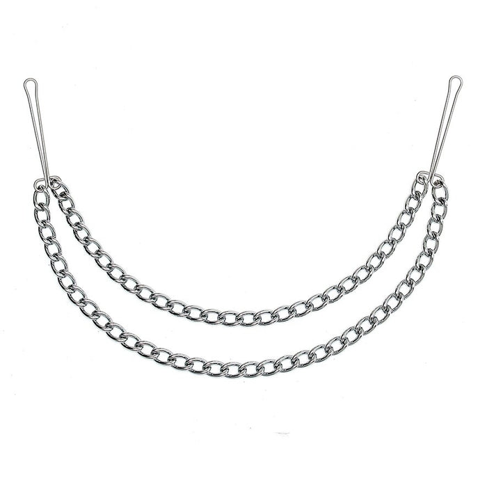 Silver Nipple Clamps With Double Chain-0