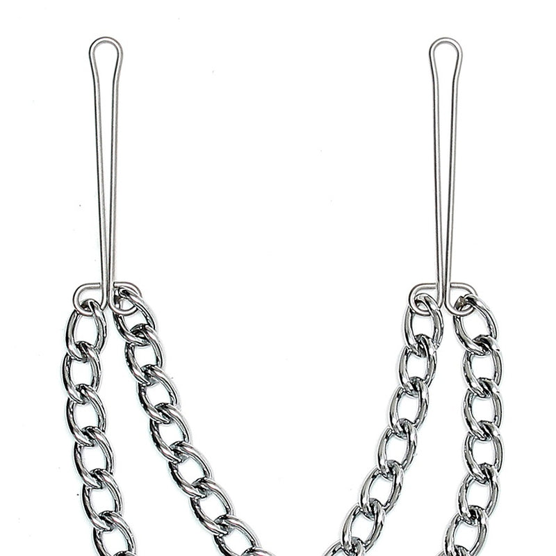 Silver Nipple Clamps With Double Chain-1